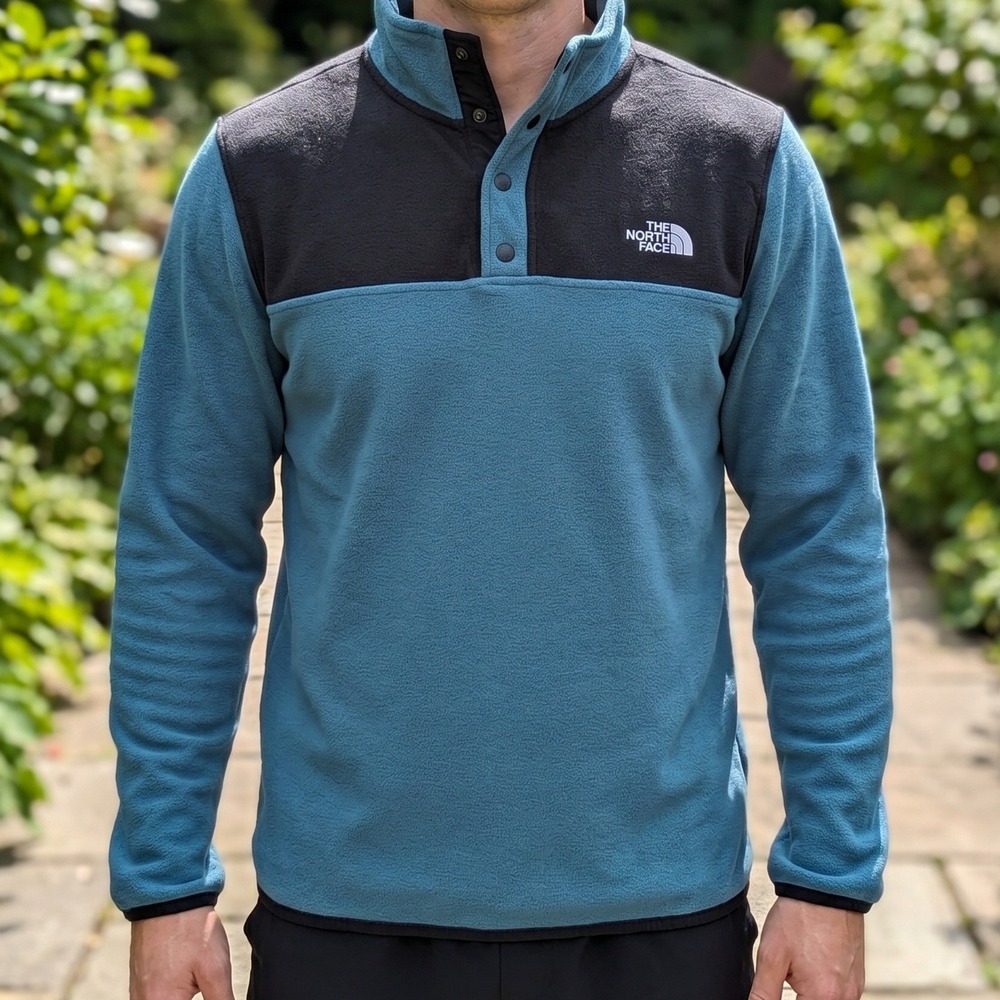 The North Face TKA 100 Glacier Fleece Pullover Mens Blue Black Snap Mock Neck M